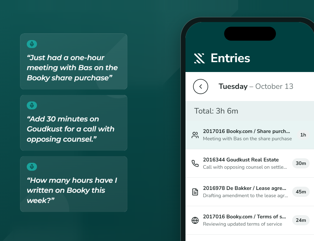 Voice prompts become entries in the TIQ Time mobile app